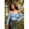 image:imageScarlet Darkness Vintage Corset Tops for Women Renaissance Blouse Off Shoulder Long Sleeve TopBlue