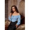 image:imageScarlet Darkness Vintage Corset Tops for Women Renaissance Blouse Off Shoulder Long Sleeve TopBlue