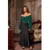 image:imageScarlet Darkness Vintage Corset Tops for Women Renaissance Blouse Off Shoulder Long Sleeve TopDark Green