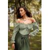 image:imageScarlet Darkness Vintage Corset Tops for Women Renaissance Blouse Off Shoulder Long Sleeve TopGreen