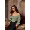 image:imageScarlet Darkness Vintage Corset Tops for Women Renaissance Blouse Off Shoulder Long Sleeve TopGreen