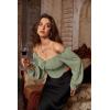 image:imageScarlet Darkness Vintage Corset Tops for Women Renaissance Blouse Off Shoulder Long Sleeve TopGreen