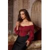 image:imageScarlet Darkness Vintage Corset Tops for Women Renaissance Blouse Off Shoulder Long Sleeve TopRed