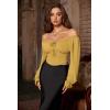 image:imageScarlet Darkness Vintage Corset Tops for Women Renaissance Blouse Off Shoulder Long Sleeve TopYellow