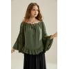image:imageScarlet Darkness Women Bell Sleeve Tops Ruffle Off Shoulder Casual Loose Renaissance Peasant BlouseArmy Green