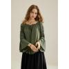 image:imageScarlet Darkness Women Bell Sleeve Tops Ruffle Off Shoulder Casual Loose Renaissance Peasant BlouseArmy Green