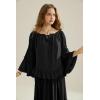 image:imageScarlet Darkness Women Bell Sleeve Tops Ruffle Off Shoulder Casual Loose Renaissance Peasant BlouseBlack