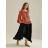 image:imageScarlet Darkness Women Bell Sleeve Tops Ruffle Off Shoulder Casual Loose Renaissance Peasant BlouseBurnt Orange