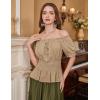 image:imageScarlet Darkness Women Renaissance Off Shoulder Blouse Smocked Waist Pirate Shirt Peplum TopsKhaki