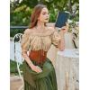 image:imageScarlet Darkness Women Renaissance Off Shoulder Blouse Smocked Waist Pirate Shirt Peplum TopsKhaki