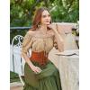 image:imageScarlet Darkness Women Renaissance Off Shoulder Blouse Smocked Waist Pirate Shirt Peplum TopsKhaki