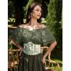 image:imageScarlet Darkness Women Renaissance Pirate Shirt Off Shoulder Blouse Ruffled Sleeve TopsOlive Green