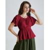 image:imageScarlet Darkness Women Renaissance Pirate Shirt Off Shoulder Blouse Ruffled Sleeve TopsWine