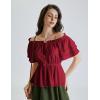 image:imageScarlet Darkness Women Renaissance Pirate Shirt Off Shoulder Blouse Ruffled Sleeve TopsWine