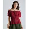image:imageScarlet Darkness Women Renaissance Pirate Shirt Off Shoulder Blouse Ruffled Sleeve TopsWine