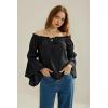 image:imageScarlet Darkness Women Renaissance Shirt Off Shoulder Bell Sleeve Ruffle Casual Loose Peasant TopsBlack