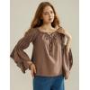 image:imageScarlet Darkness Women Renaissance Shirt Off Shoulder Bell Sleeve Ruffle Casual Loose Peasant TopsTobacco Brown