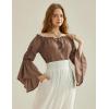 image:imageScarlet Darkness Women Renaissance Shirt Off Shoulder Bell Sleeve Ruffle Casual Loose Peasant TopsTobacco Brown