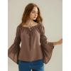 image:imageScarlet Darkness Women Renaissance Shirt Off Shoulder Bell Sleeve Ruffle Casual Loose Peasant TopsTobacco Brown