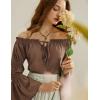 image:imageScarlet Darkness Women Renaissance Shirt Off Shoulder Bell Sleeve Ruffle Casual Loose Peasant TopsTobacco Brown