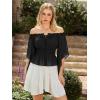 image:imageScarlet Darkness Women Renaissance Shirt Off Shoulder Bell Sleeve Smocked Waist Tops BlouseBlack