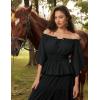 image:imageScarlet Darkness Women Renaissance Shirt Off Shoulder Bell Sleeve Smocked Waist Tops BlouseBlack