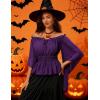 image:imageScarlet Darkness Women Renaissance Shirt Off Shoulder Bell Sleeve Smocked Waist Tops BlouseDark Purple