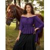 image:imageScarlet Darkness Women Renaissance Shirt Off Shoulder Bell Sleeve Smocked Waist Tops BlouseDark Purple