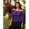 image:imageScarlet Darkness Women Renaissance Shirt Off Shoulder Bell Sleeve Smocked Waist Tops BlouseDark Purple