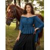 image:imageScarlet Darkness Women Renaissance Shirt Off Shoulder Bell Sleeve Smocked Waist Tops BlouseNavy Blue