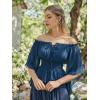 image:imageScarlet Darkness Women Renaissance Shirt Off Shoulder Bell Sleeve Smocked Waist Tops BlouseNavy Blue