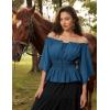 image:imageScarlet Darkness Women Renaissance Shirt Off Shoulder Bell Sleeve Smocked Waist Tops BlouseNavy Blue