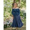 image:imageScarlet Darkness Women Renaissance Shirt Off Shoulder Bell Sleeve Smocked Waist Tops BlouseNavy Blue