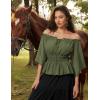 image:imageScarlet Darkness Women Renaissance Shirt Off Shoulder Bell Sleeve Smocked Waist Tops BlouseOlive Green