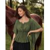 image:imageScarlet Darkness Women Renaissance Shirt Off Shoulder Bell Sleeve Smocked Waist Tops BlouseOlive Green