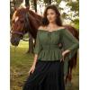 image:imageScarlet Darkness Women Renaissance Shirt Off Shoulder Bell Sleeve Smocked Waist Tops BlouseOlive Green