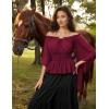 image:imageScarlet Darkness Women Renaissance Shirt Off Shoulder Bell Sleeve Smocked Waist Tops BlouseWine