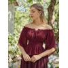 image:imageScarlet Darkness Women Renaissance Shirt Off Shoulder Bell Sleeve Smocked Waist Tops BlouseWine