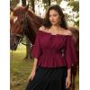 image:imageScarlet Darkness Women Renaissance Shirt Off Shoulder Bell Sleeve Smocked Waist Tops BlouseWine