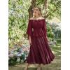 image:imageScarlet Darkness Women Renaissance Shirt Off Shoulder Bell Sleeve Smocked Waist Tops BlouseWine