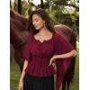 image:imageScarlet Darkness Women Renaissance Shirt Off Shoulder Bell Sleeve Smocked Waist Tops BlouseWine