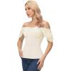 image:imageScarlet Darkness Women Renaissance Shirt Off Shoulder Flutter Short Sleeve Top Summer Square Neck Peasant BlouseBeige