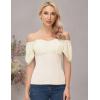 image:imageScarlet Darkness Women Renaissance Shirt Off Shoulder Flutter Short Sleeve Top Summer Square Neck Peasant BlouseBeige