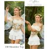 image:imageScarlet Darkness Women Renaissance Shirt Off Shoulder Flutter Short Sleeve Top Summer Square Neck Peasant BlouseBeige