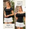image:imageScarlet Darkness Women Renaissance Shirt Off Shoulder Flutter Short Sleeve Top Summer Square Neck Peasant BlouseBlack
