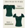 image:imageScarlet Darkness Women Renaissance Shirt Off Shoulder Flutter Short Sleeve Top Summer Square Neck Peasant BlouseDark Green