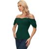 image:imageScarlet Darkness Women Renaissance Shirt Off Shoulder Flutter Short Sleeve Top Summer Square Neck Peasant BlouseDark Green