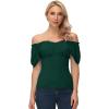image:imageScarlet Darkness Women Renaissance Shirt Off Shoulder Flutter Short Sleeve Top Summer Square Neck Peasant BlouseDark Green