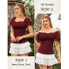 image:imageScarlet Darkness Women Renaissance Shirt Off Shoulder Flutter Short Sleeve Top Summer Square Neck Peasant BlouseDark Red