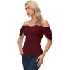 image:imageScarlet Darkness Women Renaissance Shirt Off Shoulder Flutter Short Sleeve Top Summer Square Neck Peasant BlouseDark Red